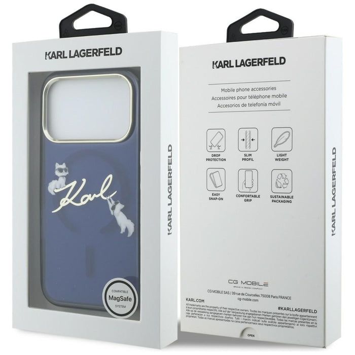 Karl Lagerfeld IML Choupettes Karl Script Logo MagSafe Case for iPhone 17 Pro Max - Blue