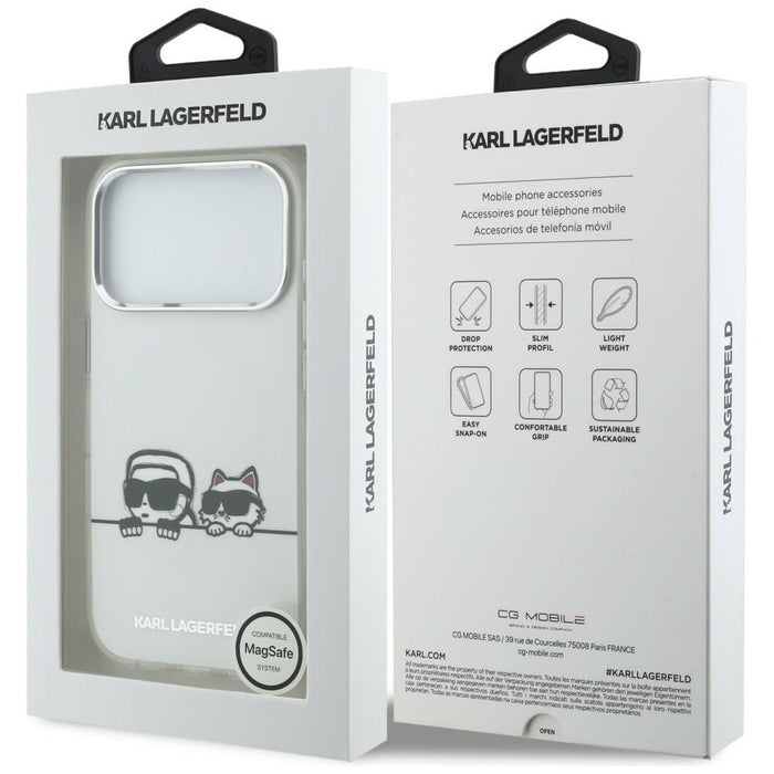 Karl Lagerfeld IML Karl &amp; Choupette Peekaboo Logo MagSafe Case for iPhone 17 Pro Max - White