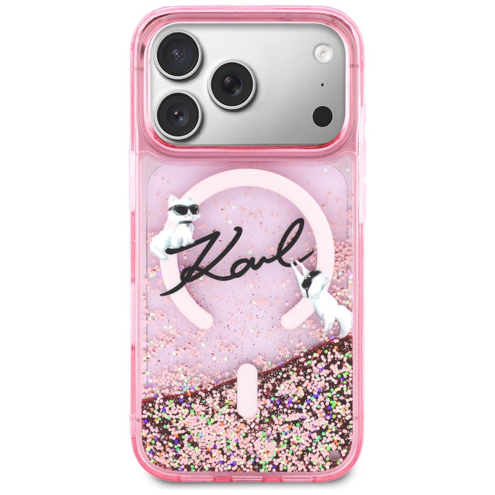 Karl Lagerfeld Liquid Glitter Karl Script Logo MagSafe Case for iPhone 17 Pro - Pink