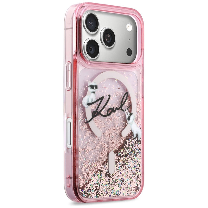Karl Lagerfeld Liquid Glitter Karl Script Logo MagSafe Case for iPhone 17 Pro - Pink