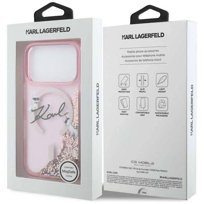 Karl Lagerfeld Liquid Glitter Karl Script Logo MagSafe Case for iPhone 17 Pro - Pink
