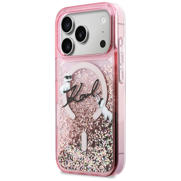 Karl Lagerfeld Liquid Glitter Karl Script Logo MagSafe Case for iPhone 17 Pro - Pink
