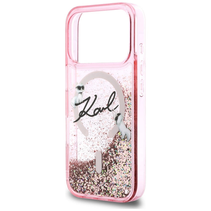 Karl Lagerfeld Liquid Glitter Karl Script Logo MagSafe Case for iPhone 17 Pro - Pink