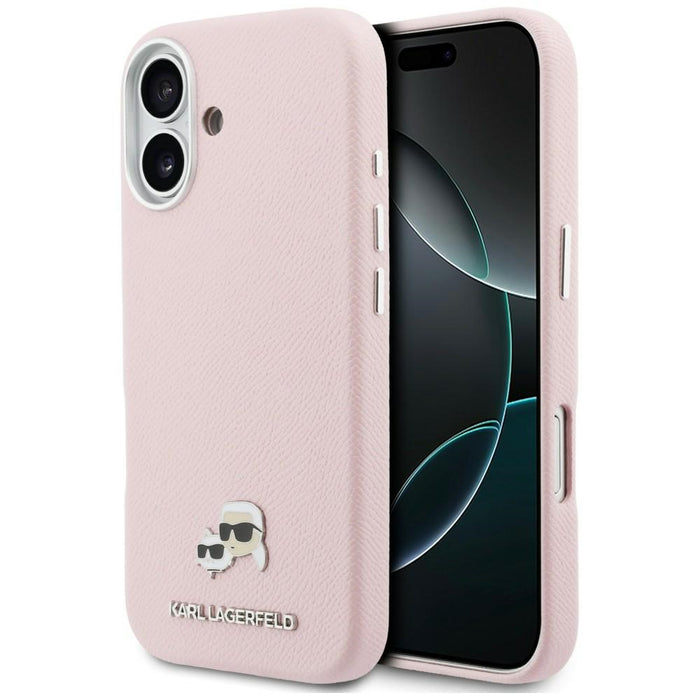 Karl Lagerfeld Karl &amp; Choupette Head Pins Saffiano MagSafe Case for iPhone 17 - Pink