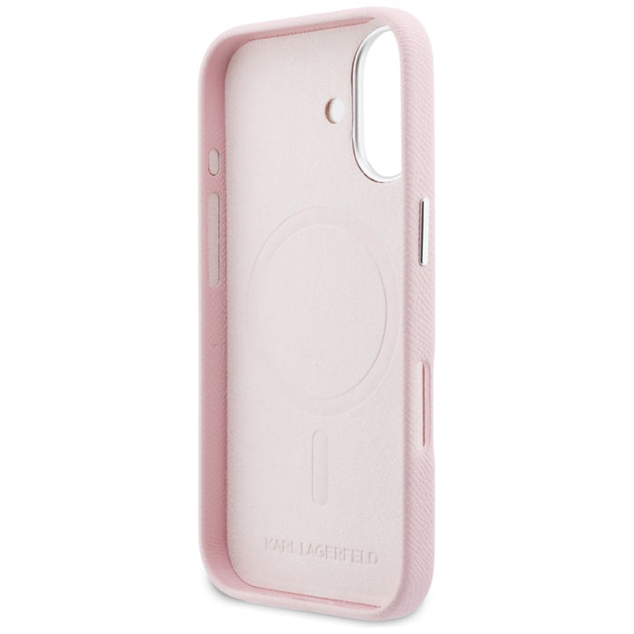 Karl Lagerfeld Karl &amp; Choupette Head Pins Saffiano MagSafe Case for iPhone 17 - Pink