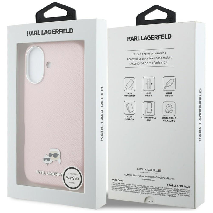 Karl Lagerfeld Karl &amp; Choupette Head Pins Saffiano MagSafe Case for iPhone 17 - Pink