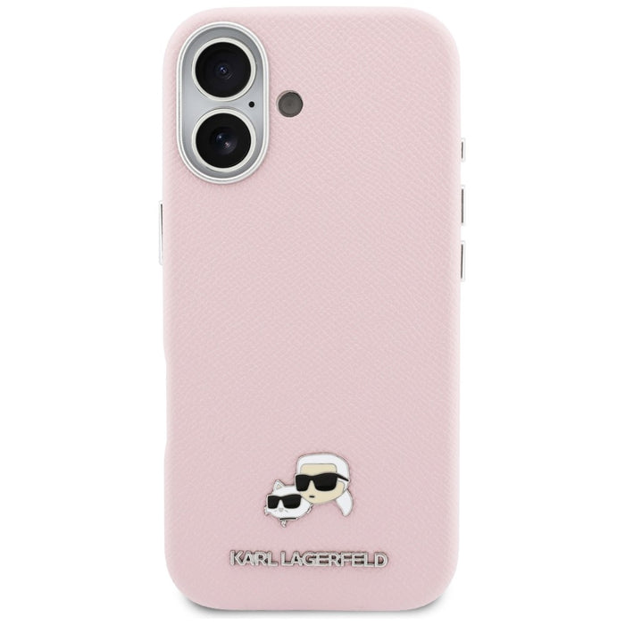 Karl Lagerfeld Karl &amp; Choupette Head Pins Saffiano MagSafe Case for iPhone 17 - Pink