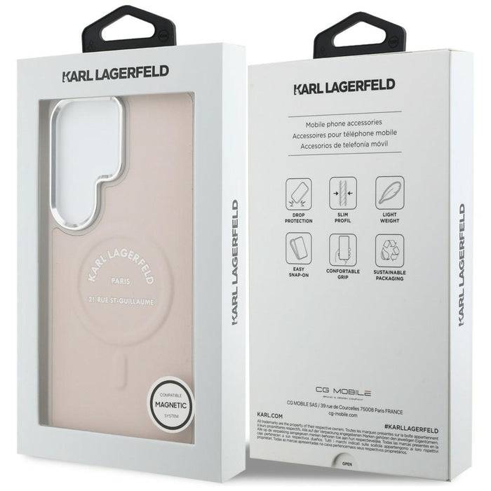 Karl Lagerfeld Embossed Ring RSG Logo MagSafe Case for Samsung Galaxy S26 Ultra - Pink