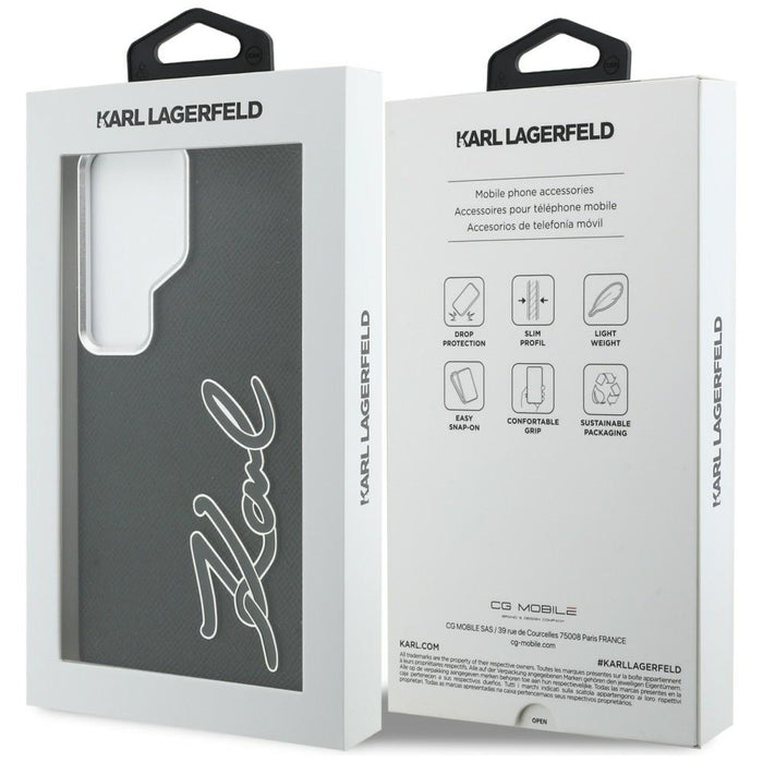 Karl Lagerfeld Grained Signature Metal Resin Logo Case for Samsung Galaxy S26 Ultra - Black