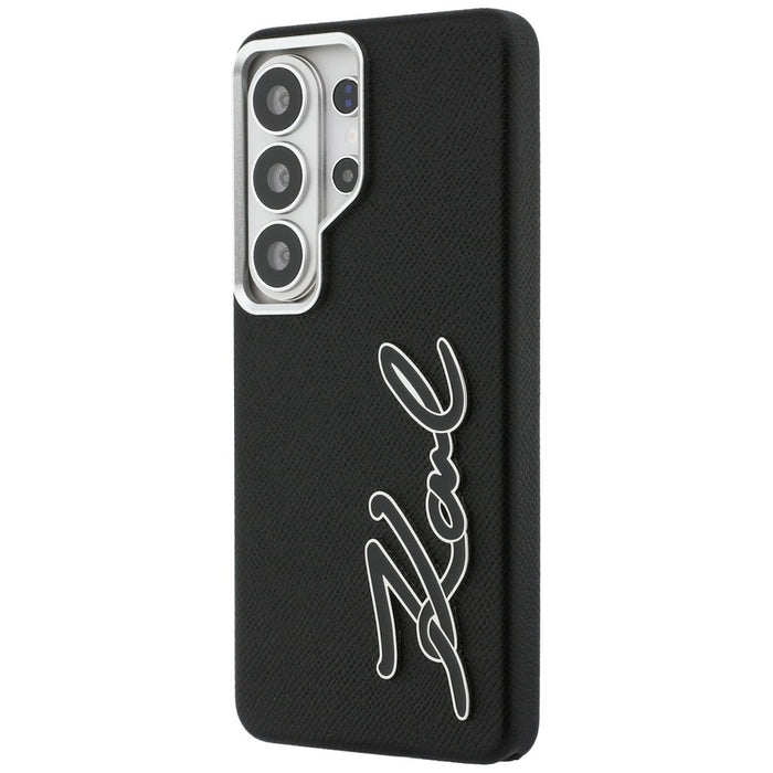 Karl Lagerfeld Grained Signature Metal Resin Logo Case for Samsung Galaxy S26 Ultra - Black