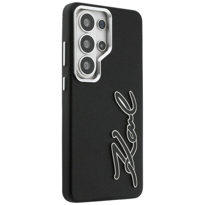 Karl Lagerfeld Grained Signature Metal Resin Logo Case for Samsung Galaxy S26 Ultra - Black
