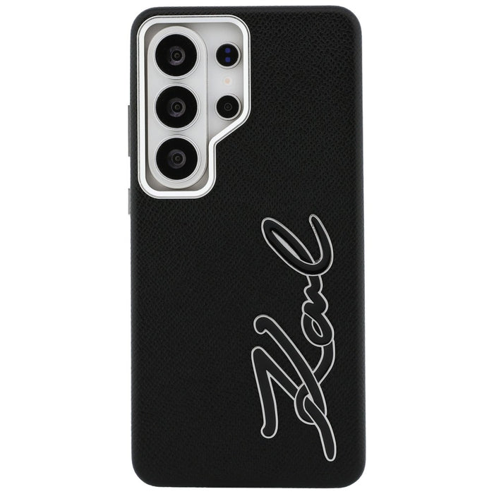 Karl Lagerfeld Grained Signature Metal Resin Logo Case for Samsung Galaxy S26 Ultra - Black