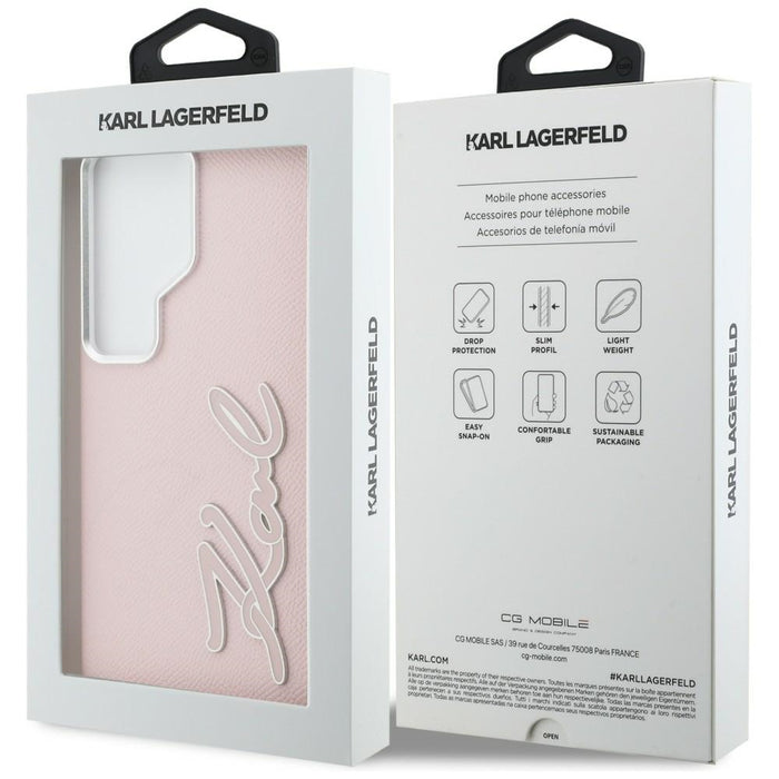 Karl Lagerfeld Grained Signature Metal Resin Logo Case for Samsung Galaxy S26 Ultra - Pink