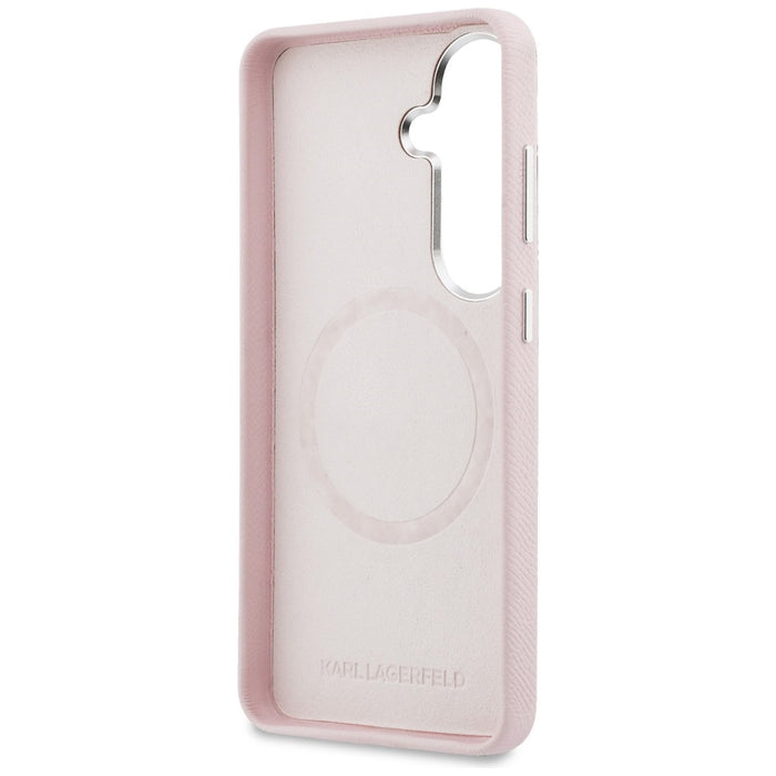 Karl Lagerfeld Saffiano KC Metal Logo MagSafe Case for Samsung Galaxy S26 - Pink