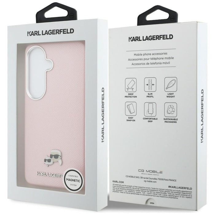 Karl Lagerfeld Saffiano KC Metal Logo MagSafe Case for Samsung Galaxy S26 - Pink