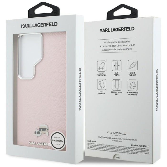 Karl Lagerfeld Saffiano KC Metal Logo MagSafe Case for Samsung Galaxy S26 Ultra - Pink