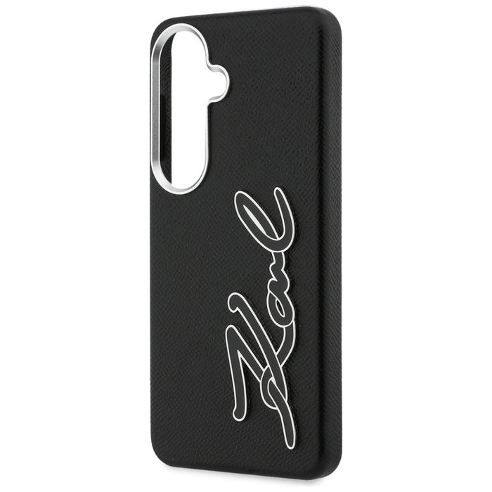Karl Lagerfeld Grained Signature Metal Resin Logo Case for Samsung Galaxy S26 - Black