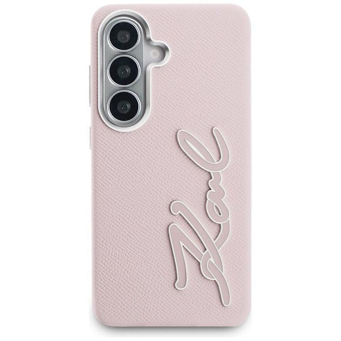 Karl Lagerfeld Grained Signature Metal Resin Logo Case for Samsung Galaxy S26 - Pink