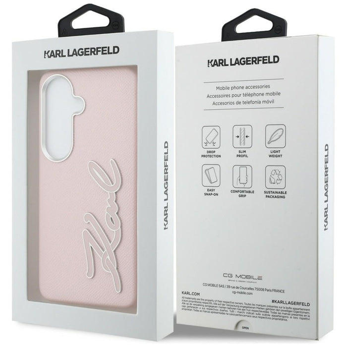 Karl Lagerfeld Grained Signature Metal Resin Logo Case for Samsung Galaxy S26 - Pink