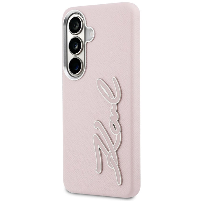 Karl Lagerfeld Grained Signature Metal Resin Logo Case for Samsung Galaxy S26 - Pink