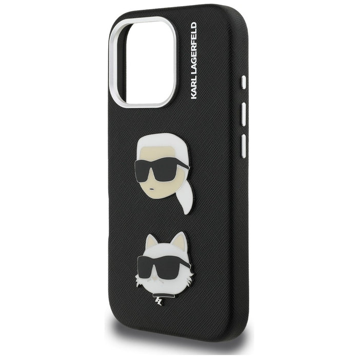Karl Lagerfeld FW Grained Karl &amp; Choupette Heads Pins Case for iPhone 16 Pro - Black