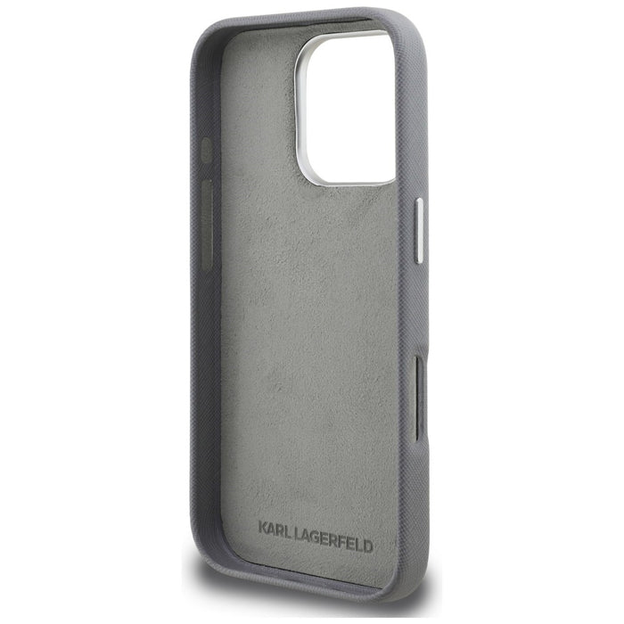 Karl Lagerfeld FW Grained Karl &amp; Choupette Heads Pins Case for iPhone 16 Pro - Gray