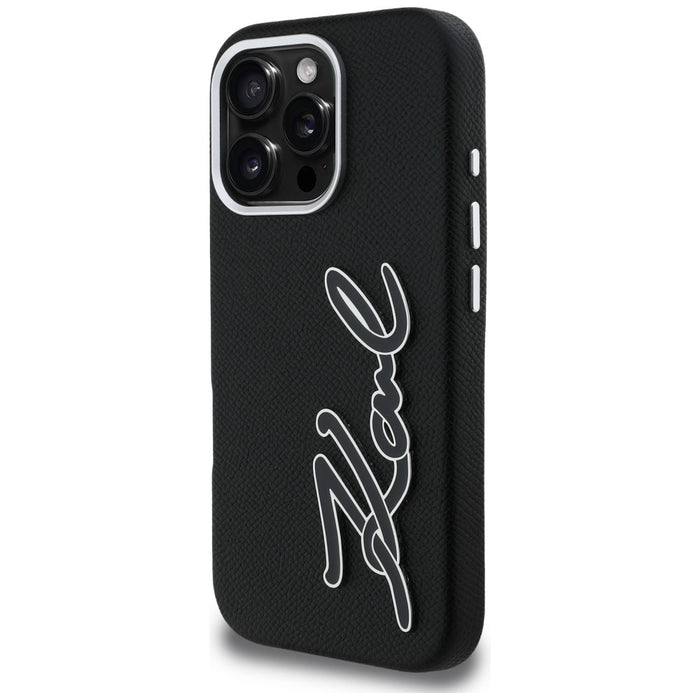 Karl Lagerfeld FW Grained Signature Logo iPhone 16 Pro Case - Black