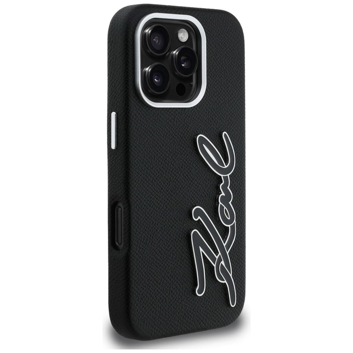 Karl Lagerfeld FW Grained Signature Logo Case for iPhone 16 Pro Max - Black