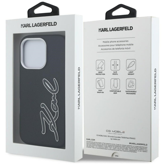 Karl Lagerfeld FW Grained Signature Logo Case for iPhone 16 Pro Max - Black