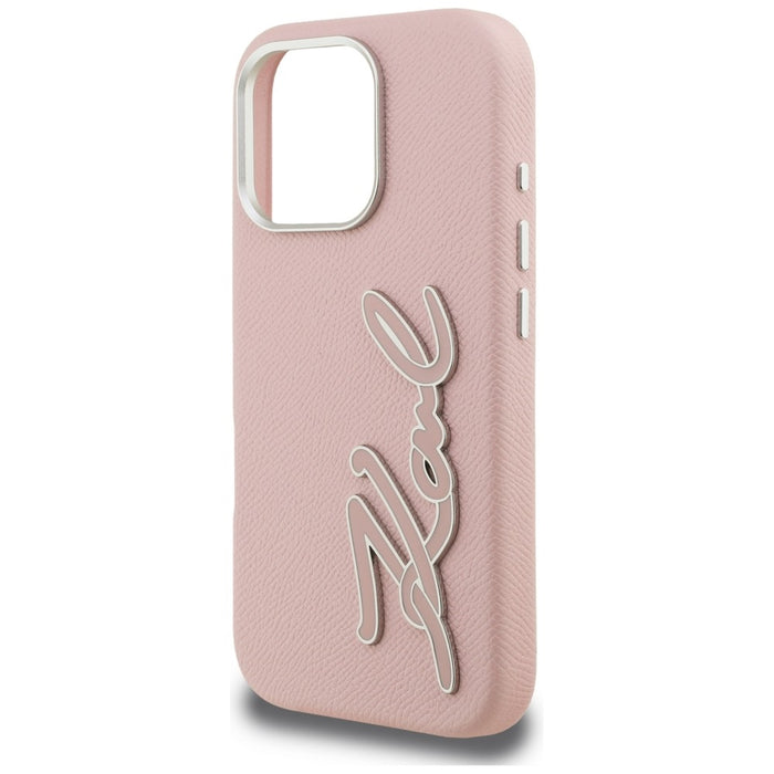 Karl Lagerfeld FW Grained Signature Logo iPhone 16 Pro Max Case - Pink