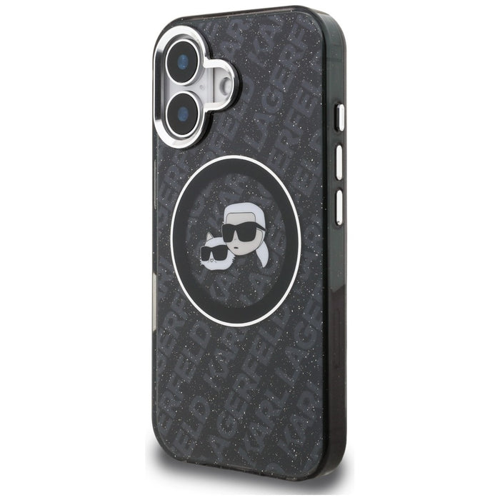 Karl Lagerfeld IML Glitter Karl &amp; Choupette Heads Logo MagSafe Case for iPhone 16 - Black