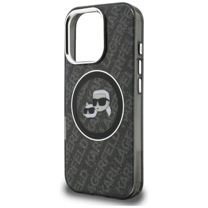 Karl Lagerfeld IML Glitter Karl &amp; Choupette Heads Logo MagSafe Case for iPhone 16 Pro - Black