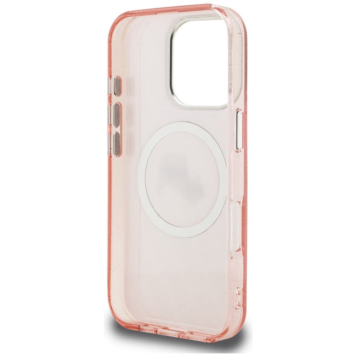 Karl Lagerfeld IML Glitter Karl &amp; Choupette Heads Logo MagSafe Case for iPhone 16 Pro Max - Pink