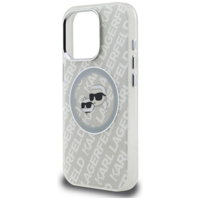 Karl Lagerfeld IML Glitter Karl &amp; Choupette Heads Logo MagSafe Case for iPhone 16 Pro Max - Gray
