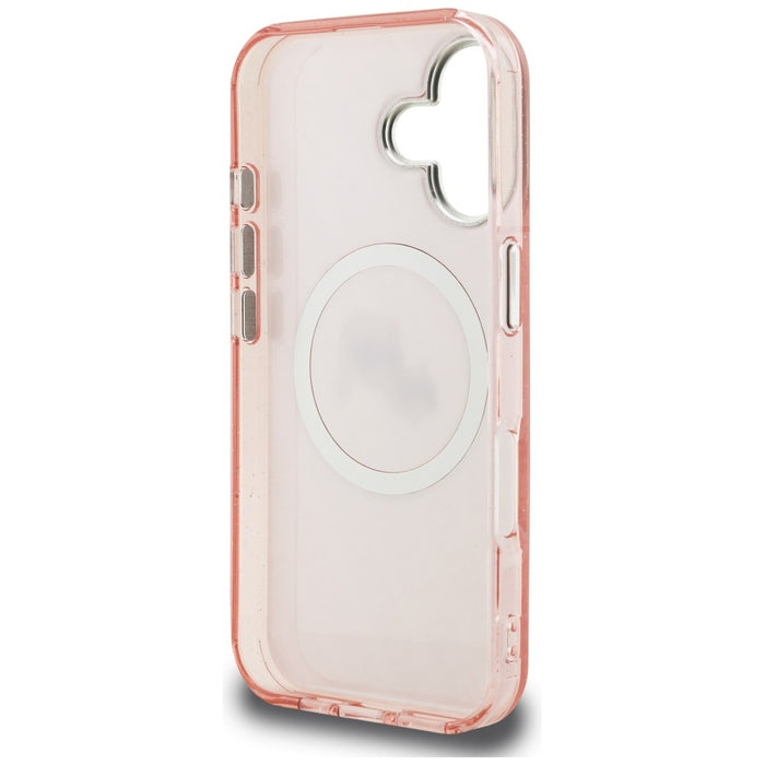 Karl Lagerfeld IML Glitter Karl &amp; Choupette Heads Logo MagSafe iPhone 16 Case - Pink