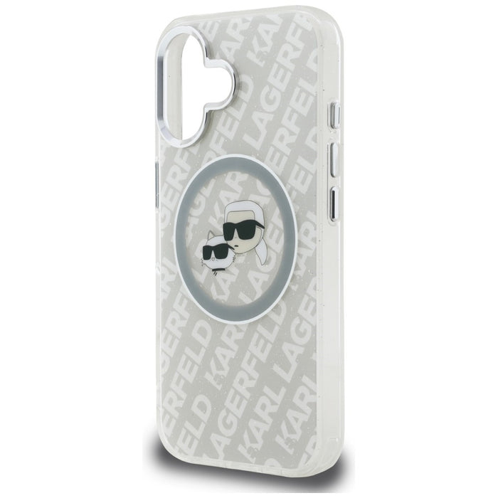 Karl Lagerfeld IML Glitter Karl &amp; Choupette Heads Logo MagSafe iPhone 16 Case - Gray