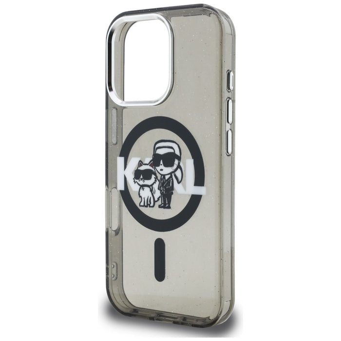 Karl Lagerfeld IML Glitter Karl &amp; Choupette Sketch Logo MagSafe Case for iPhone 16 Pro - Black