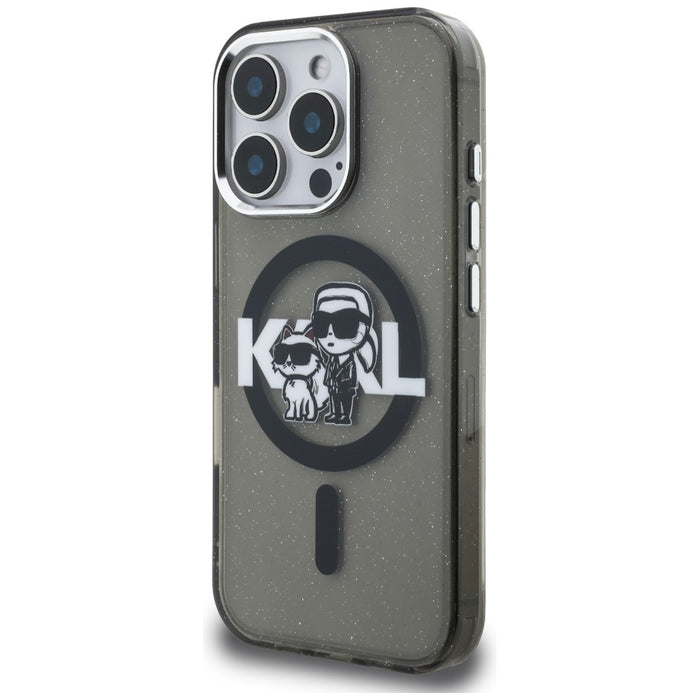 Karl Lagerfeld IML Glitter Karl &amp; Choupette Sketch Logo MagSafe Case for iPhone 16 Pro Max - Black