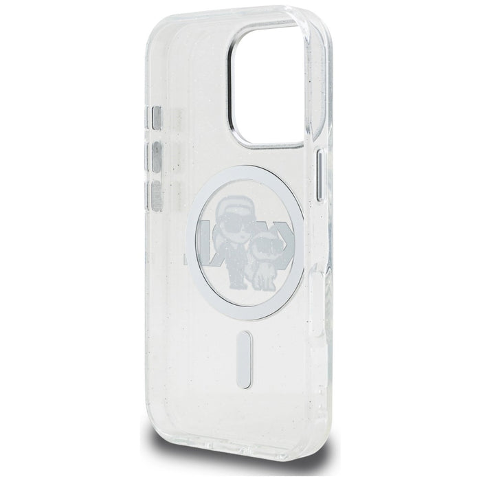 Karl Lagerfeld IML Glitter Karl &amp; Choupette Sketch Logo MagSafe Case for iPhone 16 Pro Max - Clear