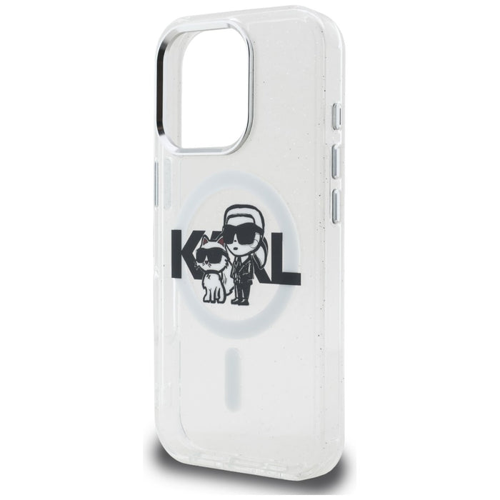 Karl Lagerfeld IML Glitter Karl &amp; Choupette Sketch Logo MagSafe Case for iPhone 16 Pro Max - Clear