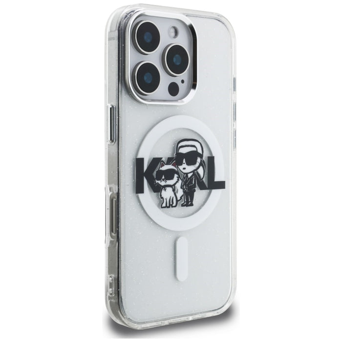 Karl Lagerfeld IML Glitter Karl &amp; Choupette Sketch Logo MagSafe Case for iPhone 16 Pro - Clear