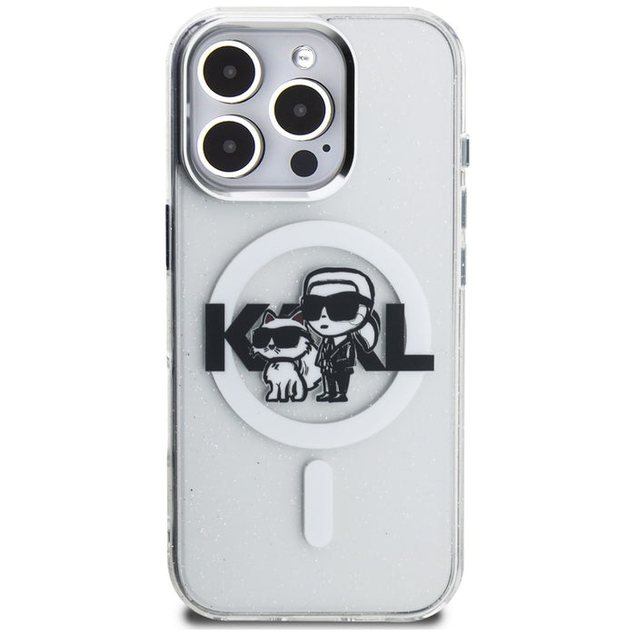 Karl Lagerfeld IML Glitter Karl &amp; Choupette Sketch Logo MagSafe Case for iPhone 16 Pro - Clear