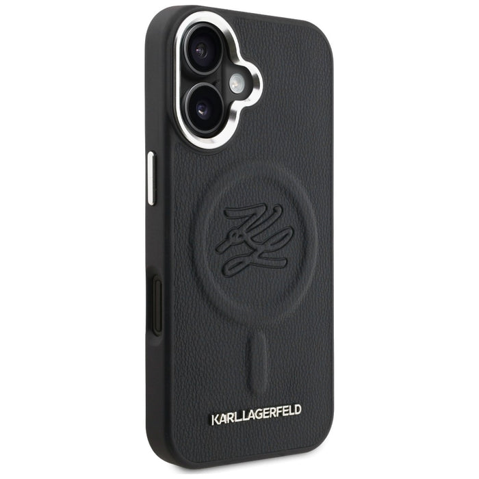Karl Lagerfeld Initial &amp; Metal Logo MagSafe Case for iPhone 16 - Black