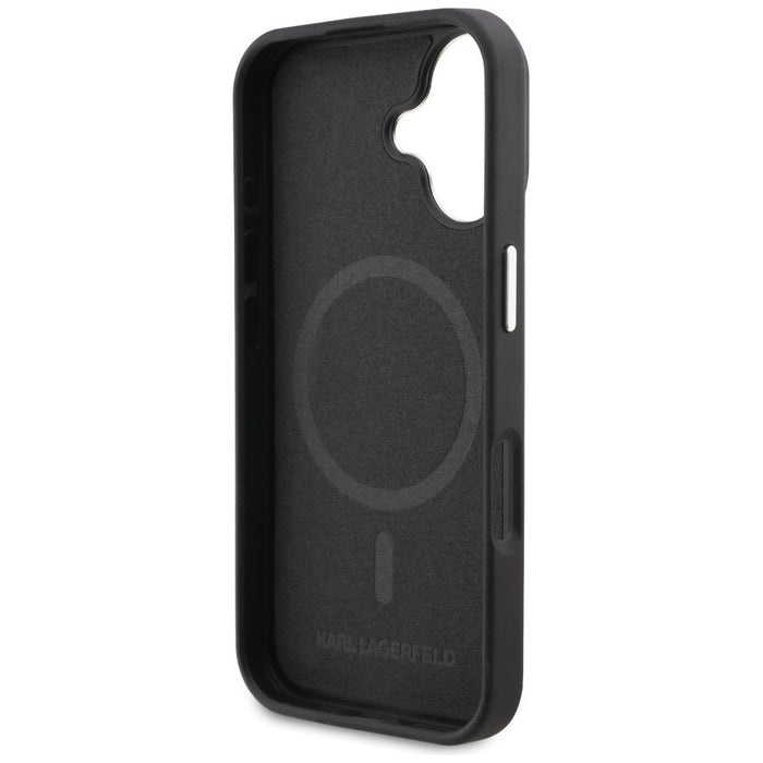 Karl Lagerfeld Initial &amp; Metal Logo MagSafe Case for iPhone 16 - Black