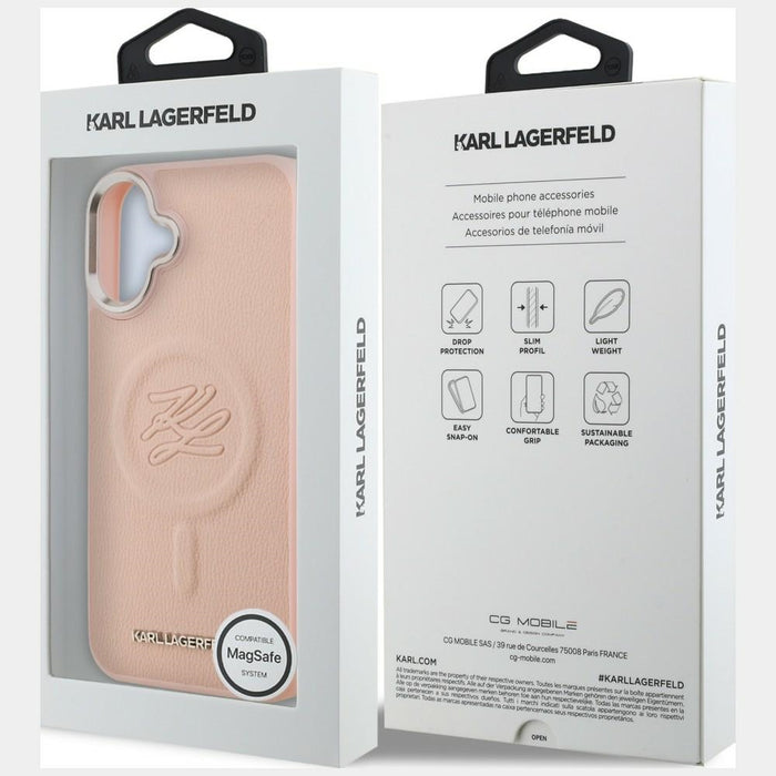 Karl Lagerfeld Initial & Metal Logo MagSafe Case for iPhone 16 Plus - Pink