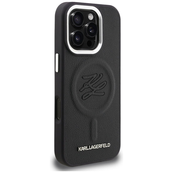 Karl Lagerfeld Initial &amp; Metal Logo MagSafe Case for iPhone 16 Pro - Black