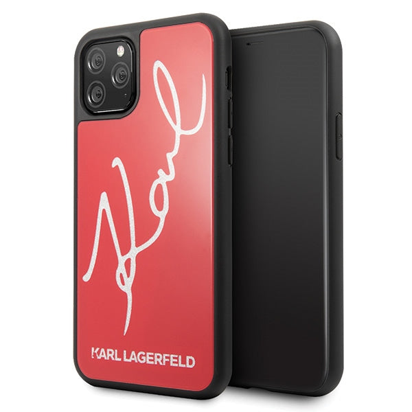 Karl Lagerfeld Signature Glitter Case for iPhone 11 Pro Max - Red