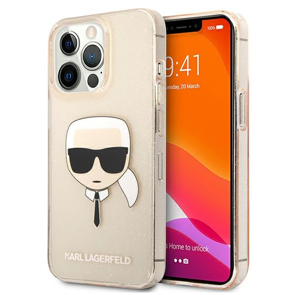 Karl Lagerfeld Glitter Karl&#39;s Head Case for iPhone 13 Pro / iPhone 13 - Gold