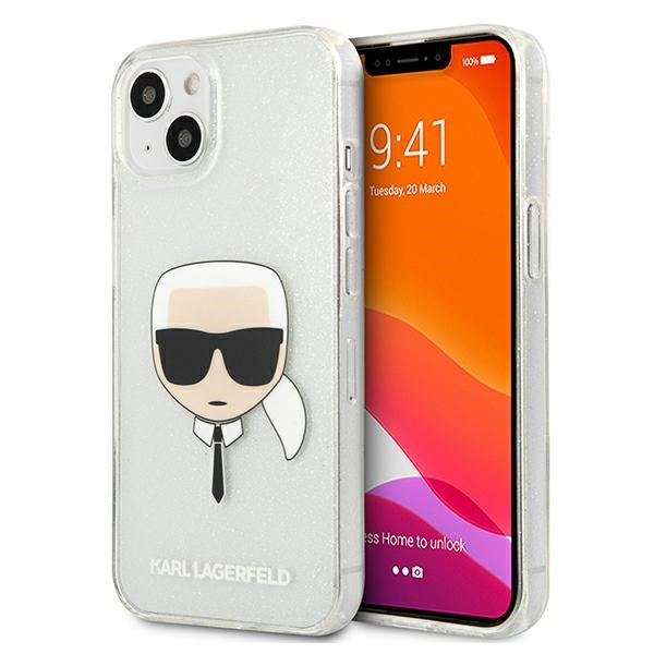 Karl Lagerfeld Glitter Karl&#39;s Head case for iPhone 13 mini - silver