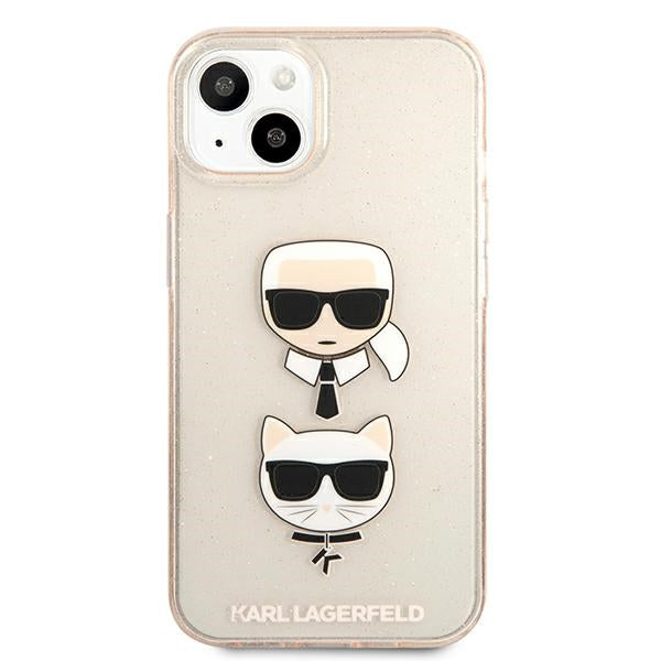 Karl Lagerfeld Glitter Karl's &amp; Choupette Head Case for iPhone 13 mini - Gold
